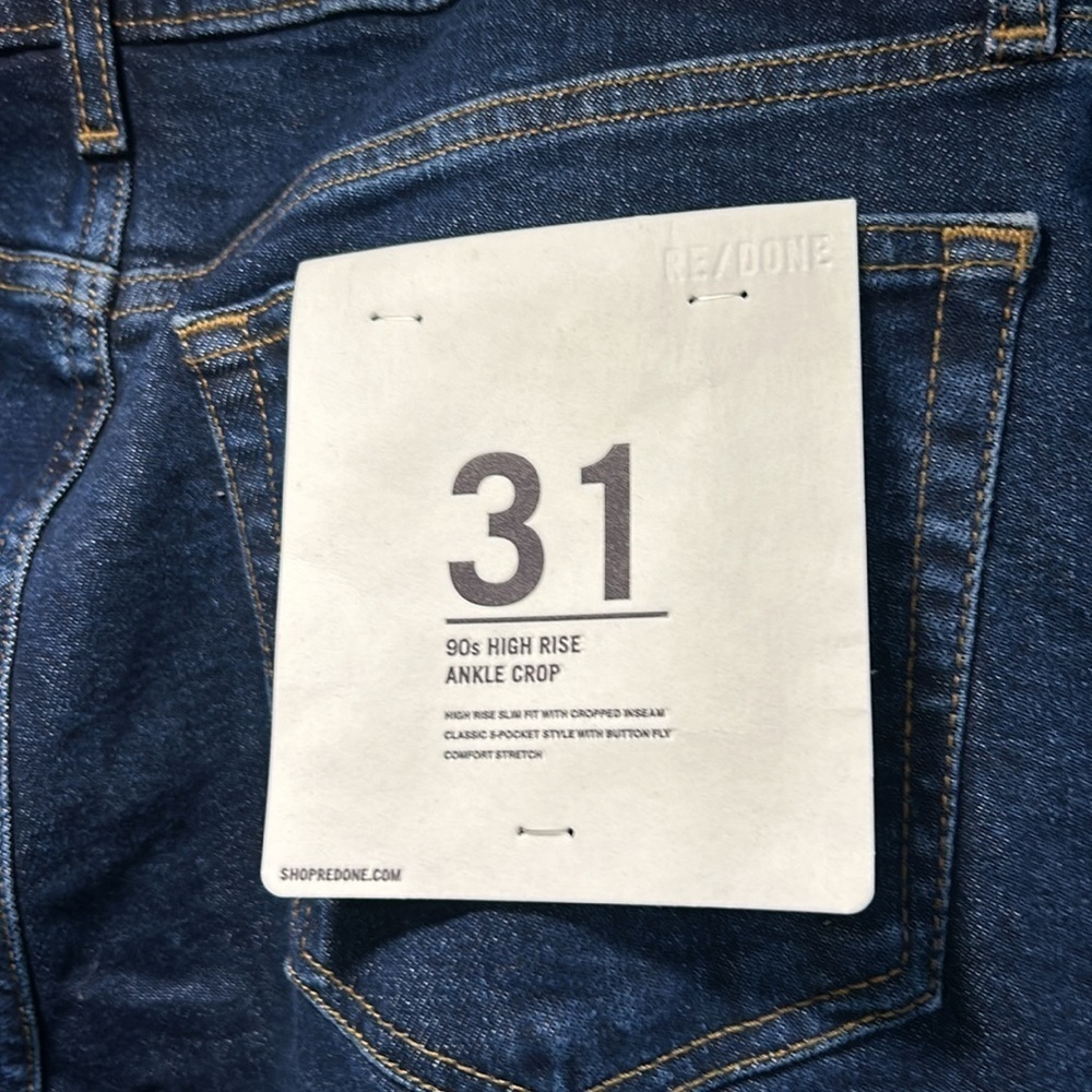 RE/DONE Women’s ‘90s Dark Wash High Rise Ankle‎ Crop Button Fly Jeans SZ 31 NWT - Picture 9 of 15